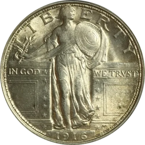 1916 Standing Liberty Quarter Variedad 1 Auténtica