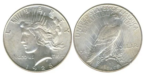 1928 Peace Silver Dollar Ceca Clave