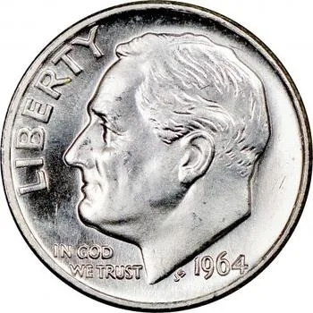 1964 Roosevelt Dime 90% Plata Auténtico