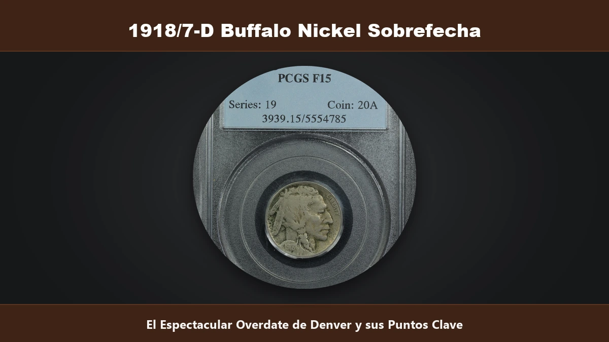 1918 sobre 7 Denver Buffalo Nickel sobrefecha overdate puntos clave