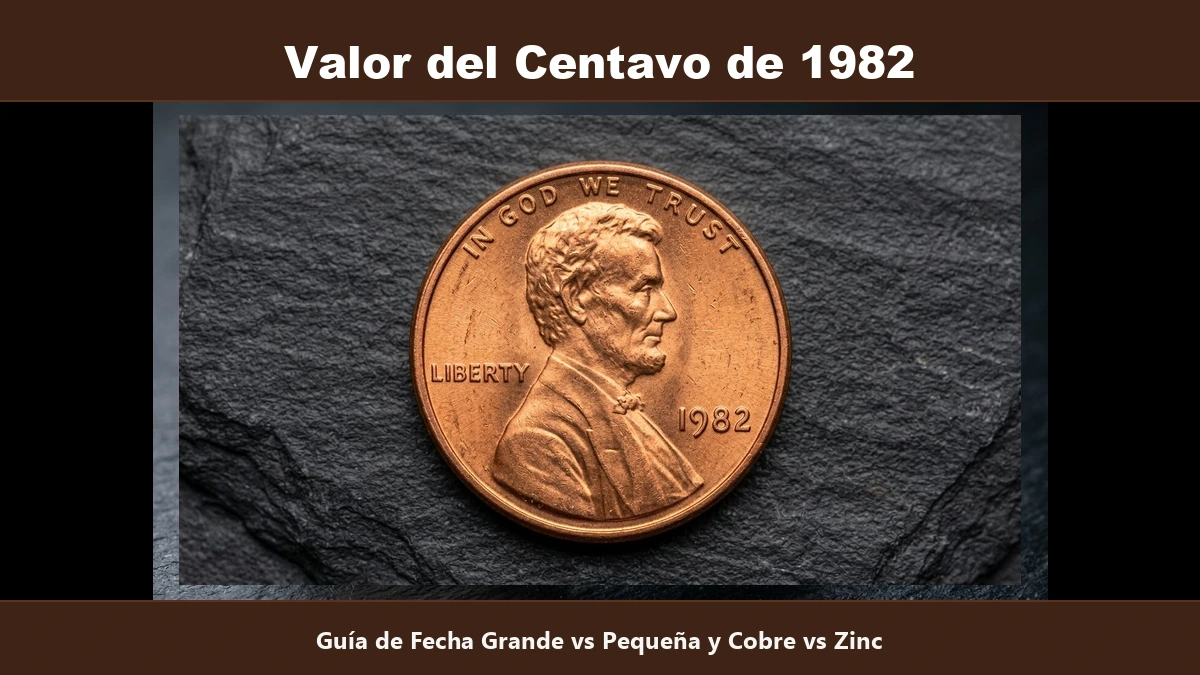 Valor del centavo de 1982 fecha grande vs pequeña cobre 3.11g vs zinc 2.5g