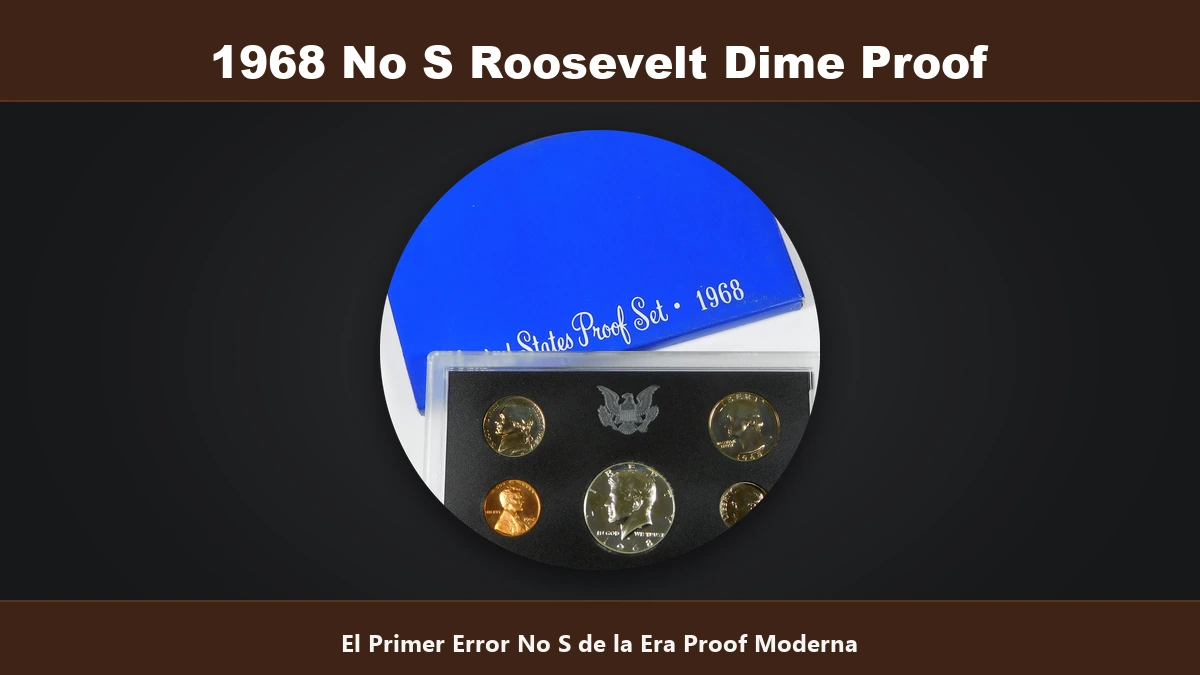 1968 No S Roosevelt Dime proof primer error sin ceca epoca moderna