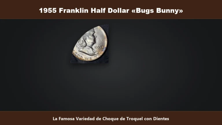1955 Franklin Half Dollar Bugs Bunny variedad de choque de troquel con dientes FS-401
