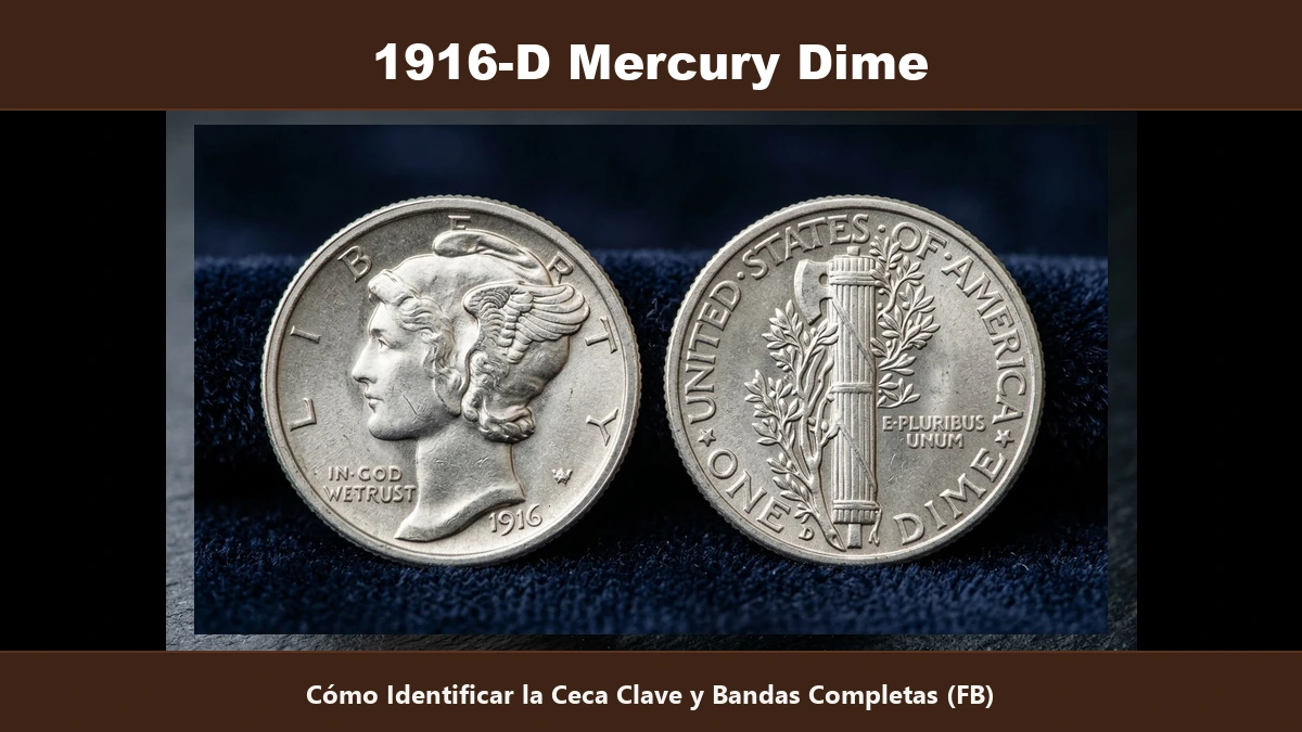 1916-D Mercury Dime ceca clave Denver bandas completas FB valor 364000 dolares