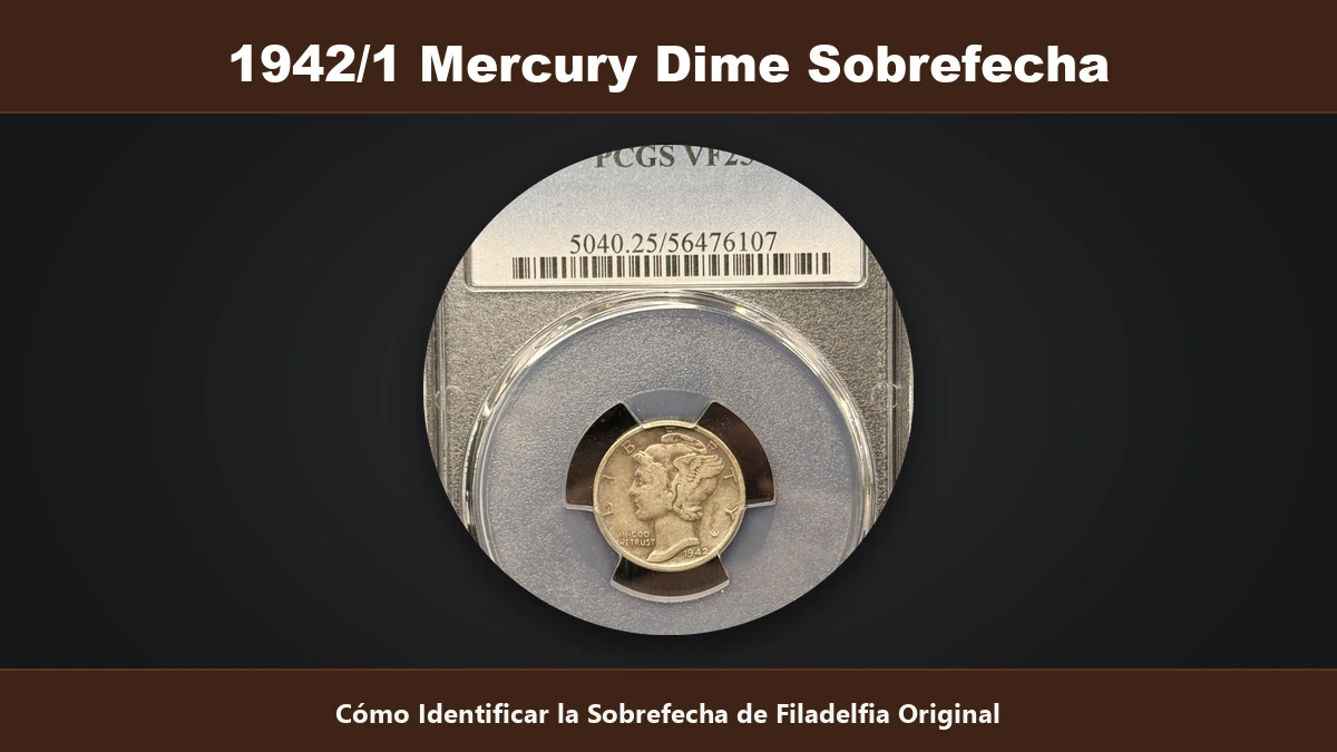 1942 sobre 1 Mercury Dime Filadelfia identificacion de la sobrefecha original