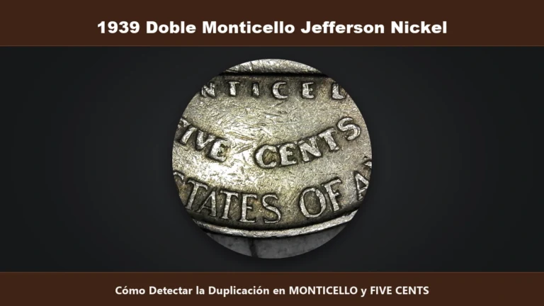 1939 Doble Monticello Jefferson Nickel duplicacion en MONTICELLO y FIVE CENTS
