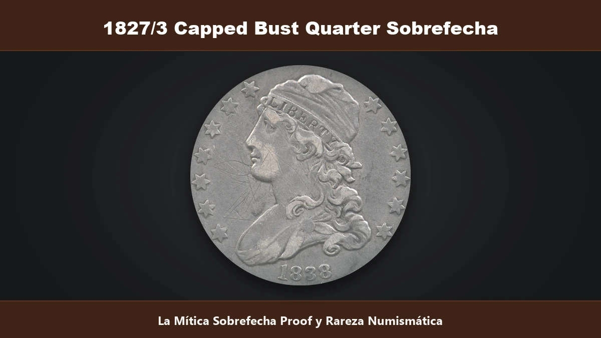 1827 sobre 3 Capped Bust Quarter mitica sobrefecha proof y rareza historica