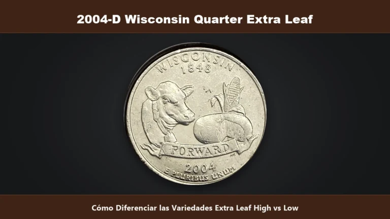 2004-D Wisconsin Quarter variedad extra leaf hoja alta y hoja baja en la mazorca de maiz