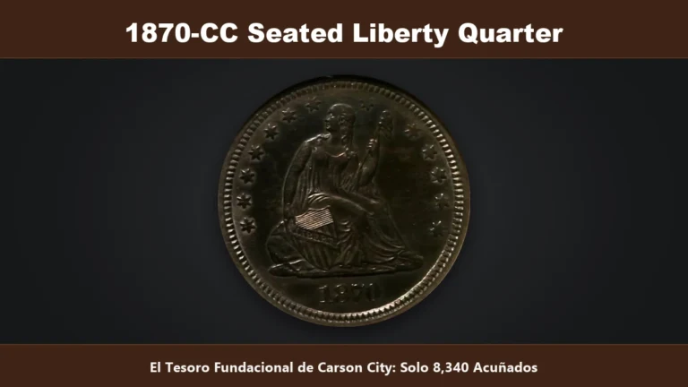 1870-CC Seated Liberty Quarter tesoro fundacional de Carson City solo 8340 acunados