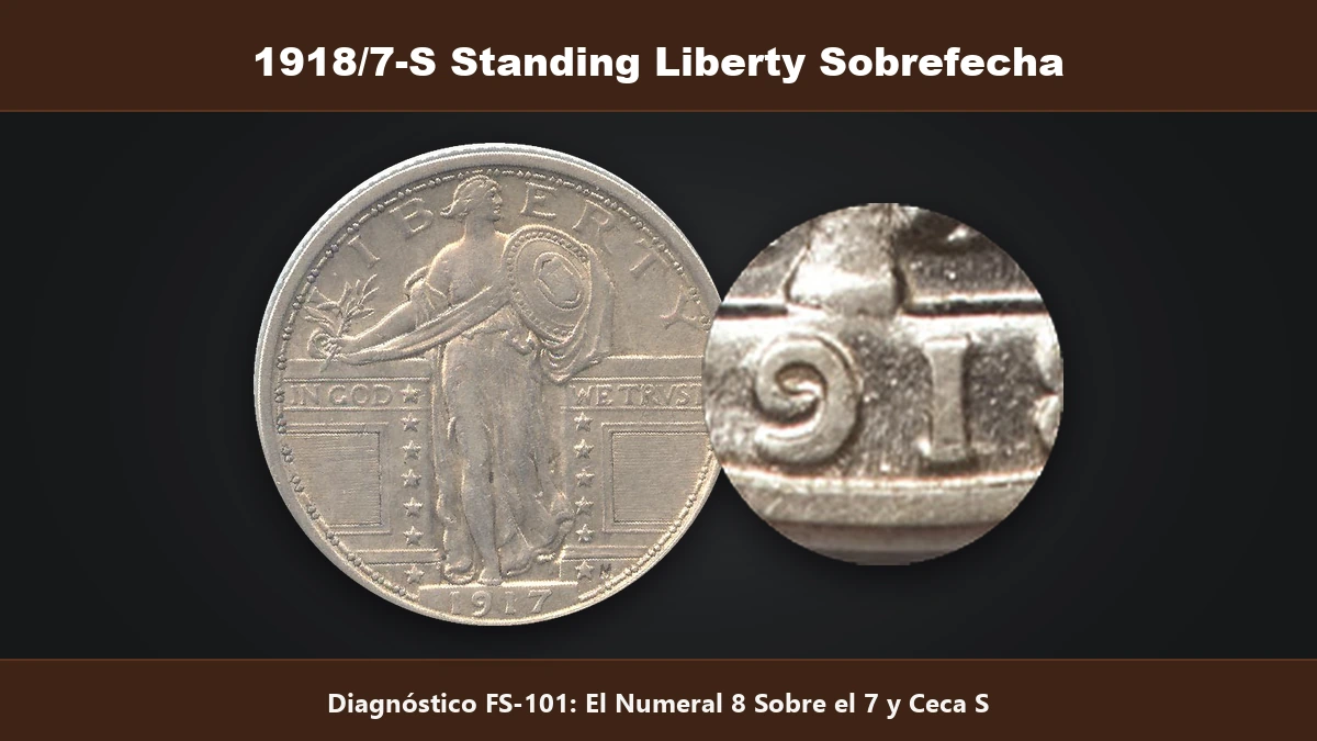 1918 sobre 7 San Francisco Standing Liberty Quarter diagnostico FS-101 sobrefecha valor